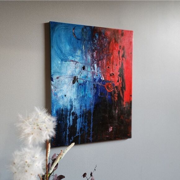 Abstract Red and Blue Canvas Art - Picture 1 of 6